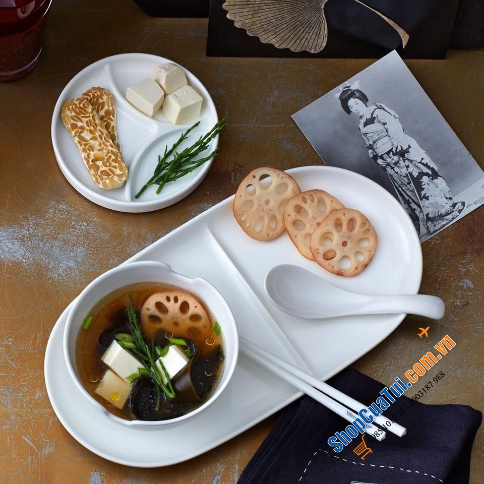 SET ĐÔI BÁT ĂN PHỞ SÚP KÈM KHAY GỐM VILLEROY BOCH SOUP PASSION - MADE IN GERMANY.