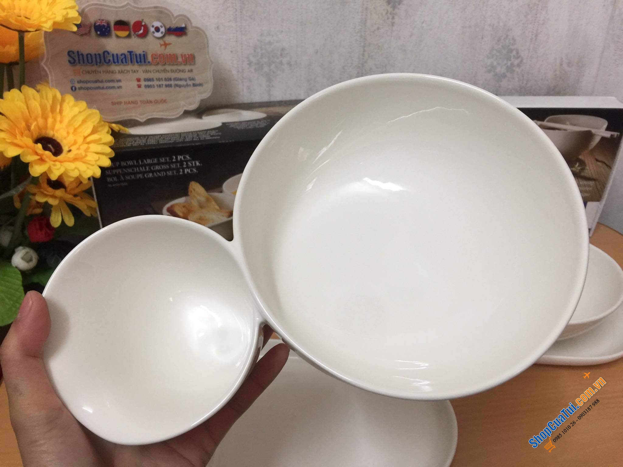 SET ĐÔI BÁT ĂN PHỞ SÚP KÈM KHAY GỐM VILLEROY BOCH SOUP PASSION - MADE IN GERMANY.