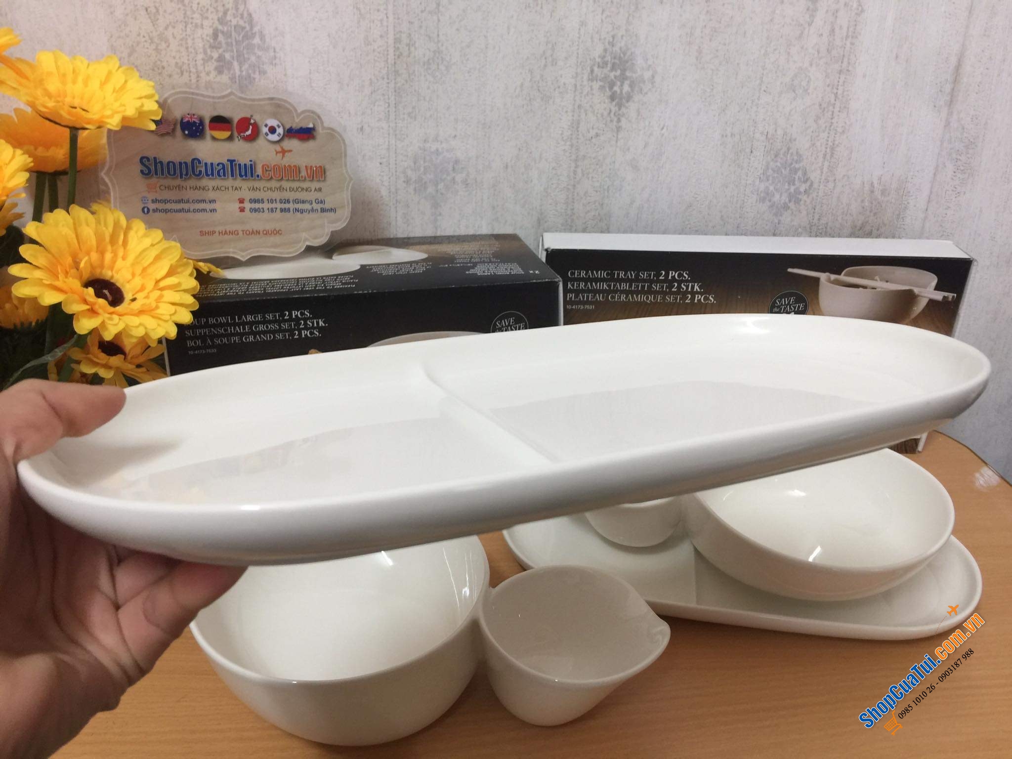SET ĐÔI BÁT ĂN PHỞ SÚP KÈM KHAY GỐM VILLEROY BOCH SOUP PASSION - MADE IN GERMANY.