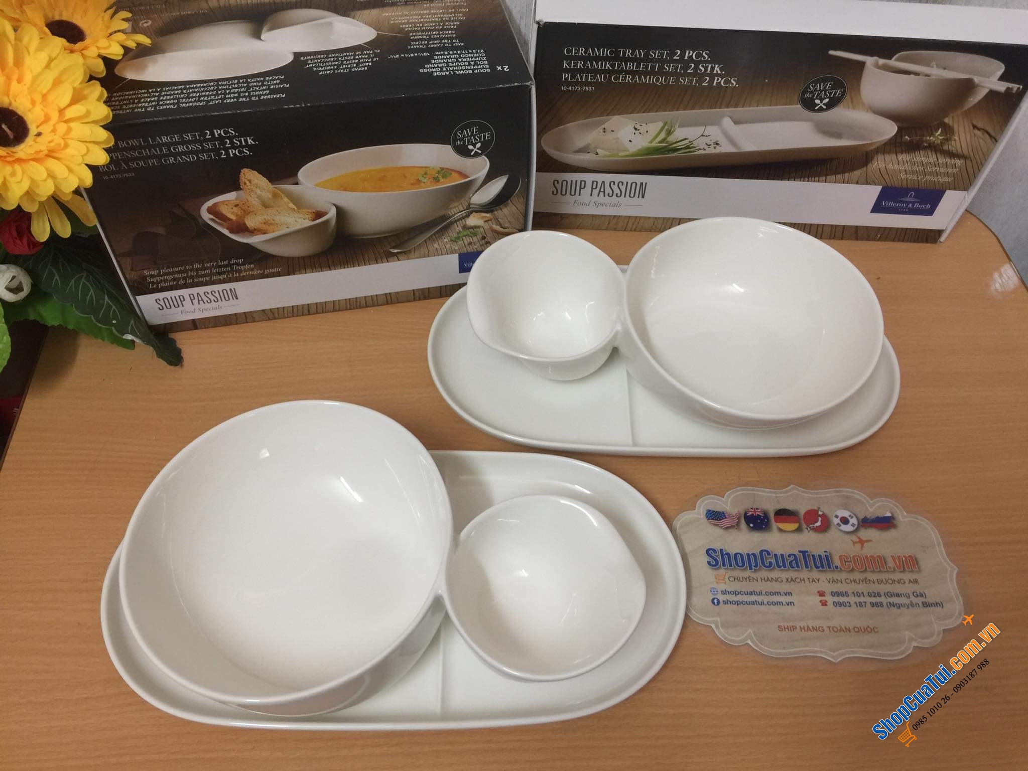 SET ĐÔI BÁT ĂN PHỞ SÚP KÈM KHAY GỐM VILLEROY BOCH SOUP PASSION - MADE IN GERMANY.