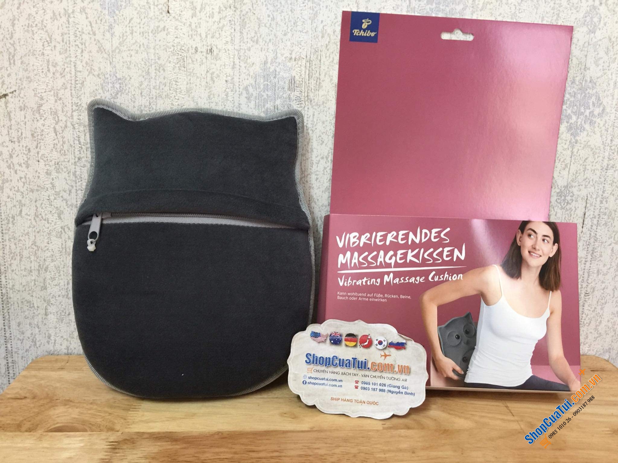 GỐI RUNG MASSAGE CÚ MÈO - HÀNG NỘI ĐỊA ĐỨC màu xám