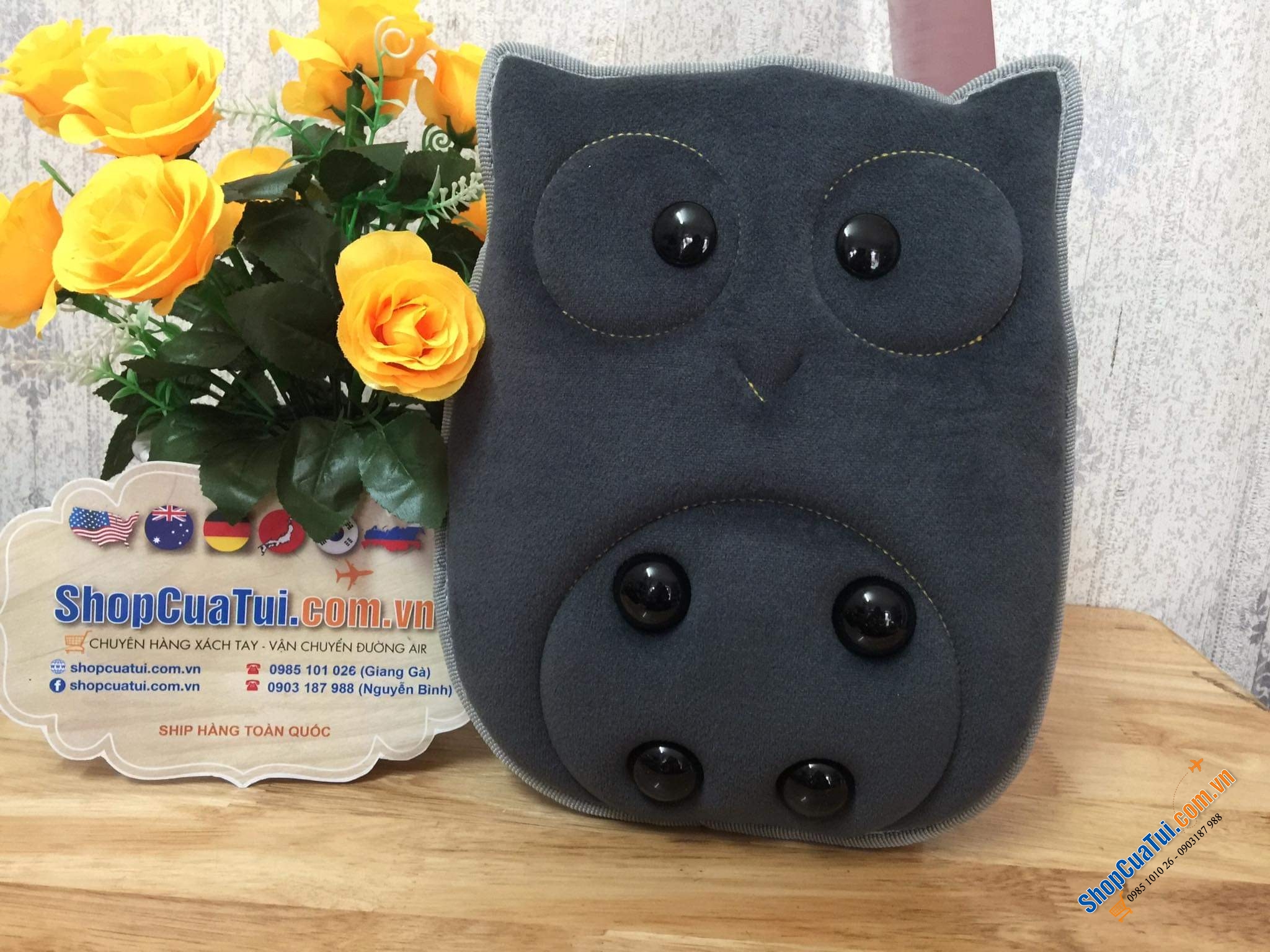 GỐI RUNG MASSAGE CÚ MÈO - HÀNG NỘI ĐỊA ĐỨC màu xám