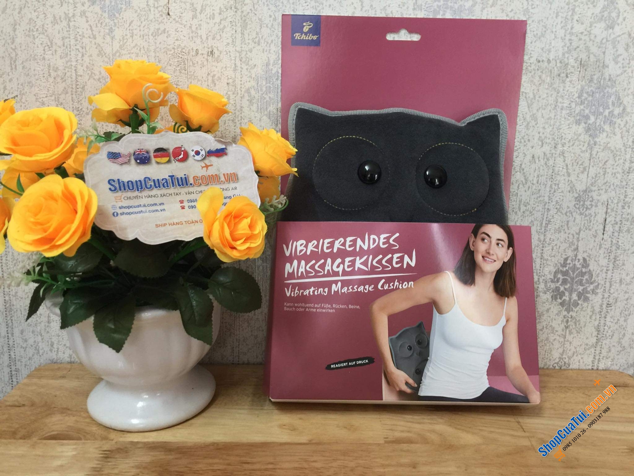 GỐI RUNG MASSAGE CÚ MÈO - HÀNG NỘI ĐỊA ĐỨC màu xám