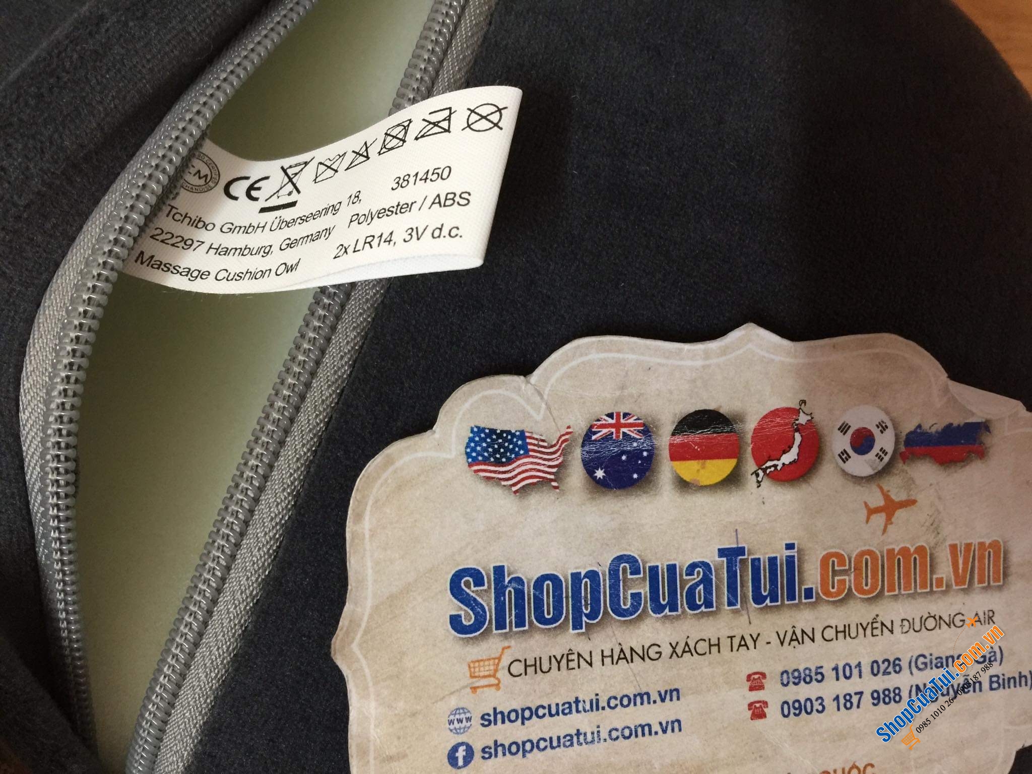 GỐI RUNG MASSAGE CÚ MÈO - HÀNG NỘI ĐỊA ĐỨC màu xám