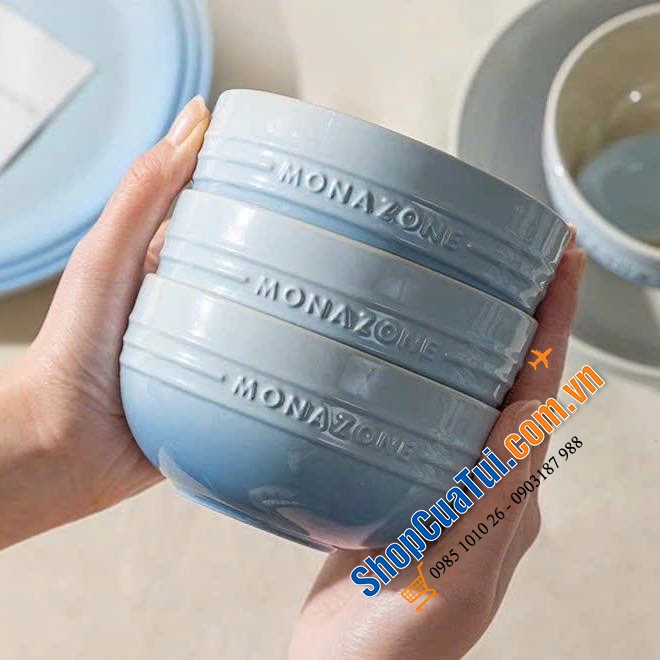 SET ĐỒ SỨ 14 MÓN MONAZONE - set bát đĩa sứ phong cách phương Tây (màu xanh, màu hồng)