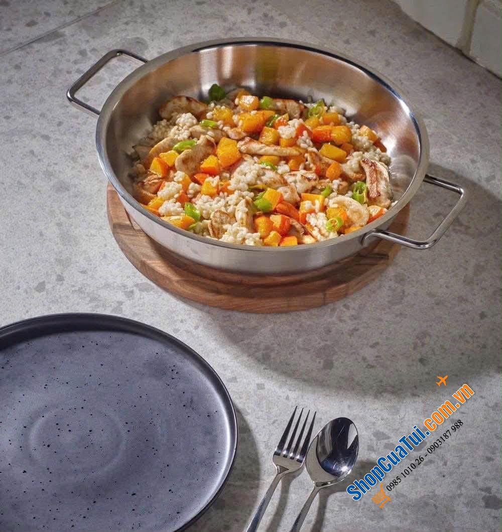 Chảo Inox tay cầm hai bên Fissler Pure Collection Serving Ø24cm.