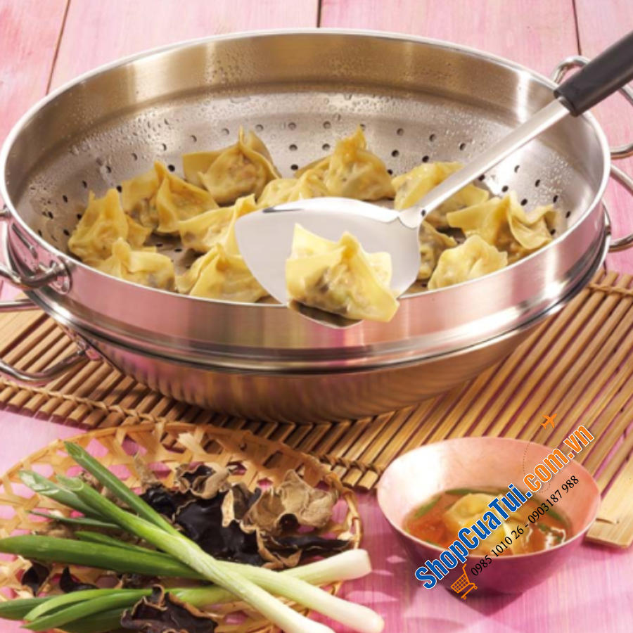 Chảo sâu lòng Fissler Nanjing 36cm kèm xửng hấp siêu dày dặn.
