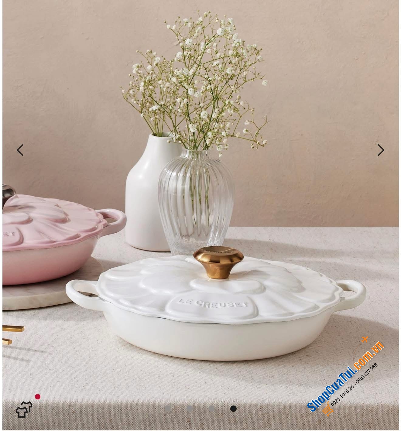 NỒI CHẢO TRÁNG MEN LE CREUSET HOA HẢI QUỲ (cúc la mã) - màu trắng - Le Creuset Signature Cast Iron 2.25-quart White Petal Braiser