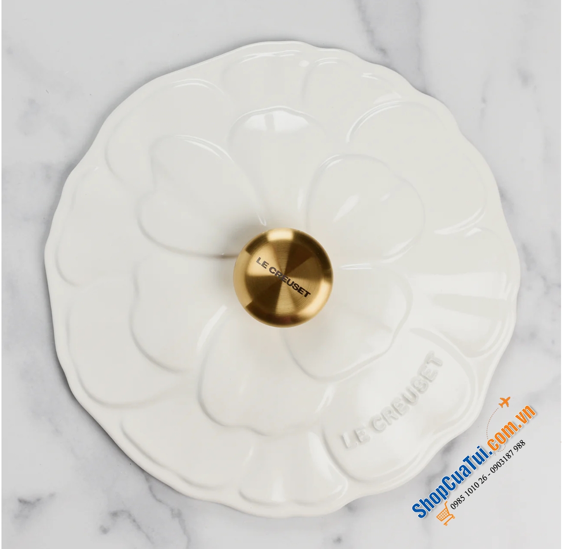 NỒI CHẢO TRÁNG MEN LE CREUSET HOA HẢI QUỲ (cúc la mã) - màu trắng - Le Creuset Signature Cast Iron 2.25-quart White Petal Braiser