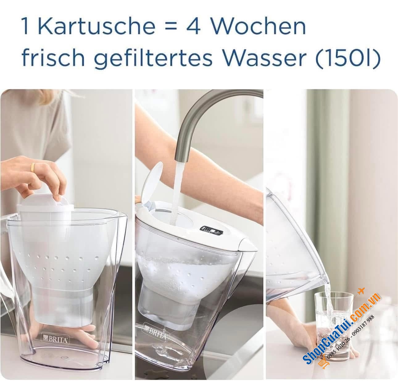 Bình lọc nước BRITA 2,4 L (NẮP TRẮNG) MARELLA KÈM 6 LÕI -  bình lọc nước số 1 tại Đức