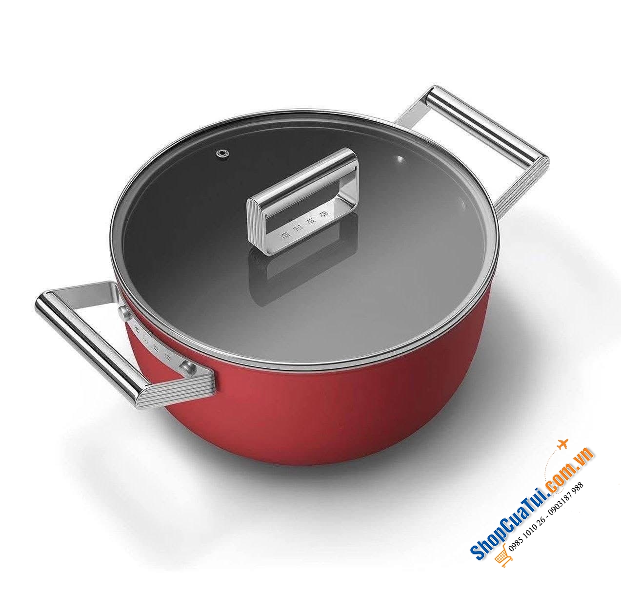 Bộ nồi chảo Smeg đỏ - Made in Italy.