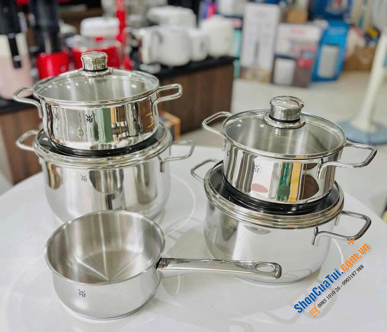 Bộ nồi WMF Diadem Plus 6 món kèm quánh và chảo thép WMF 24cm - Chuẩn sang trọng, thanh lịch..