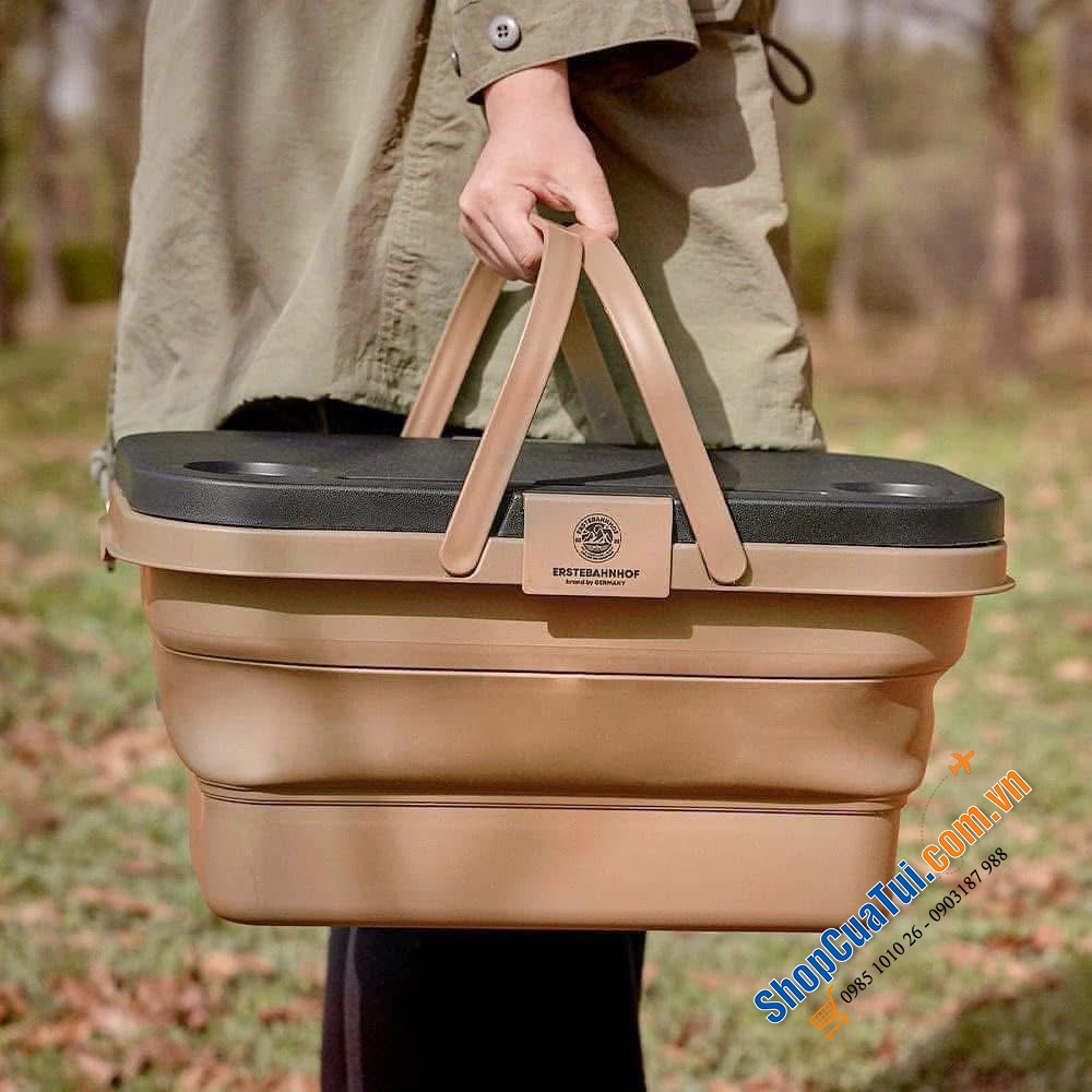Ice box thùng giữ nhiệt 16L kiêm bàn camping ERSTEBAHNHOF - Mua 1 được 4: làm bàn chắc chắn - xô đựng tiện lợi - khay đựng gọn gàng - hộp đá giữ đồ uống mát lạnh
