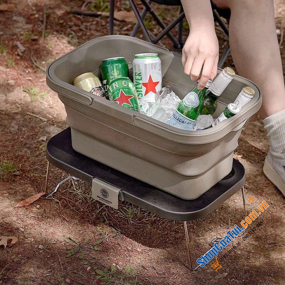 Ice box thùng giữ nhiệt 16L kiêm bàn camping ERSTEBAHNHOF - Mua 1 được 4: làm bàn chắc chắn - xô đựng tiện lợi - khay đựng gọn gàng - hộp đá giữ đồ uống mát lạnh