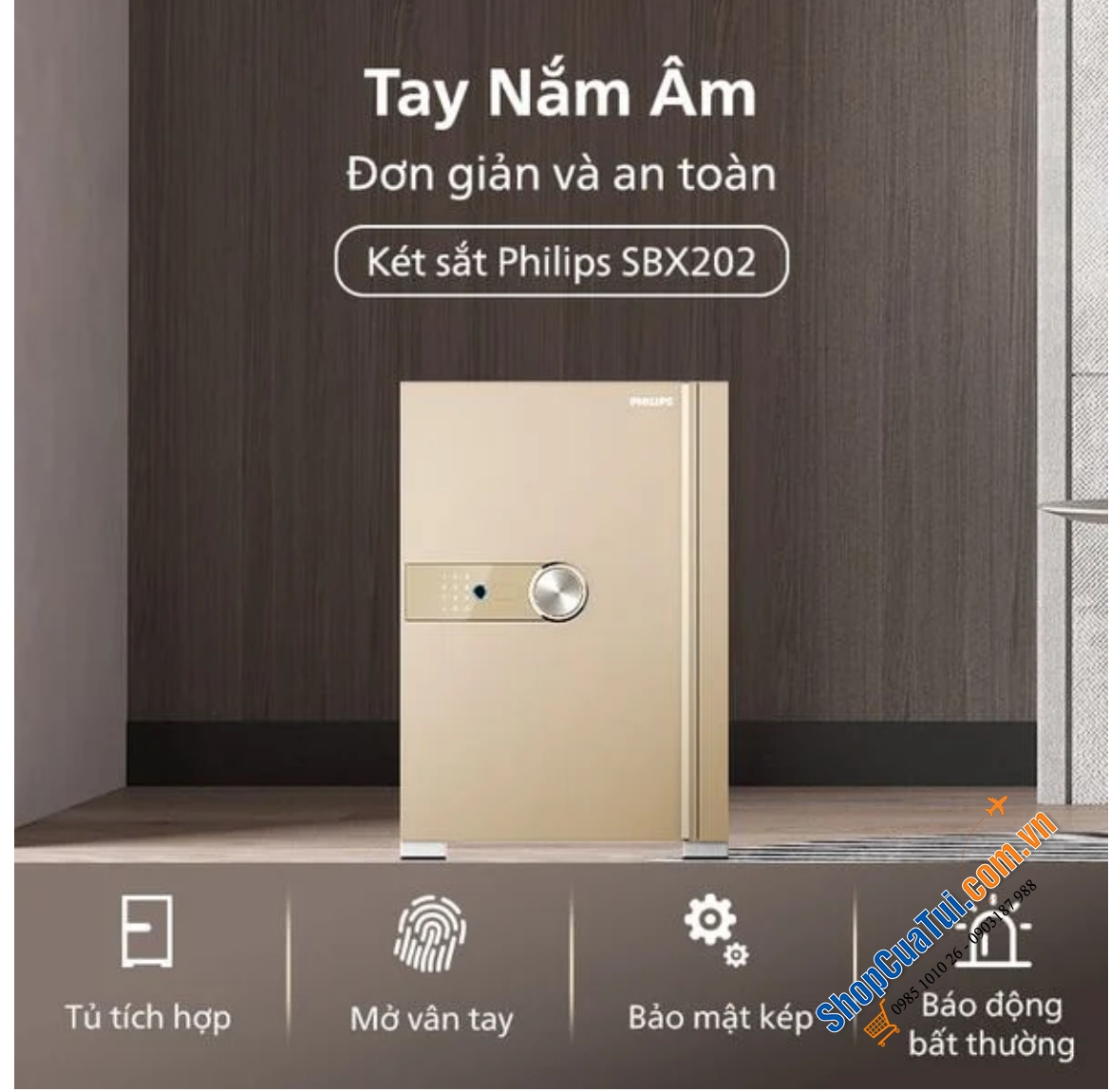 Két sắt Philips SBX202-5C0 màu đồng, màu xám - Két sắt vân tay điện tử
