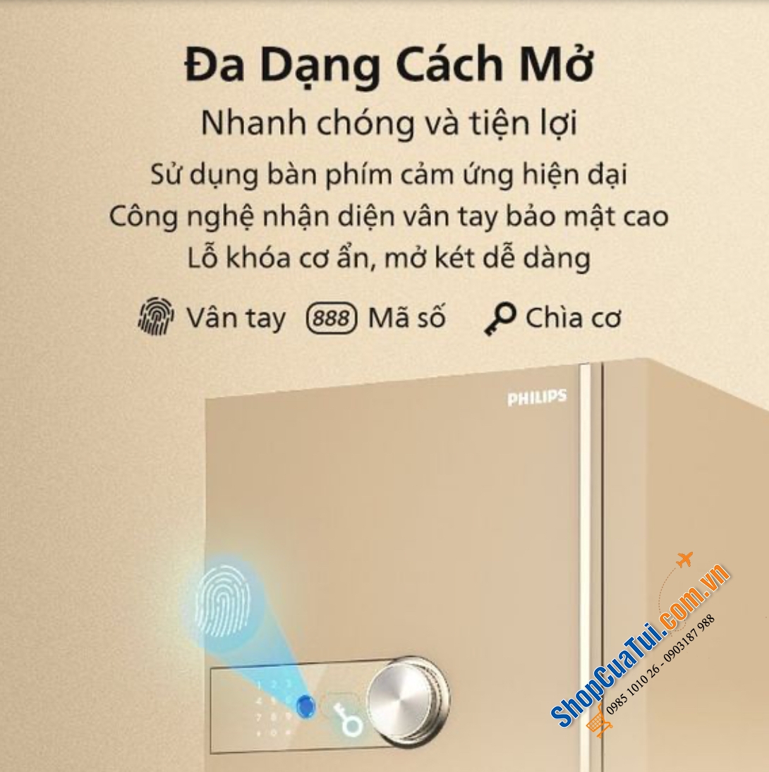 Két sắt Philips SBX202-5C0 màu đồng, màu xám - Két sắt vân tay điện tử