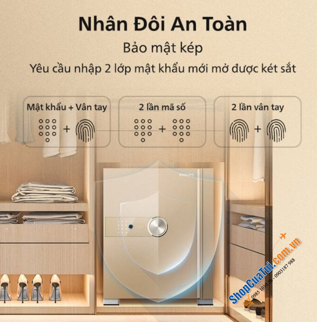 Két sắt Philips SBX202-5C0 màu đồng, màu xám - Két sắt vân tay điện tử