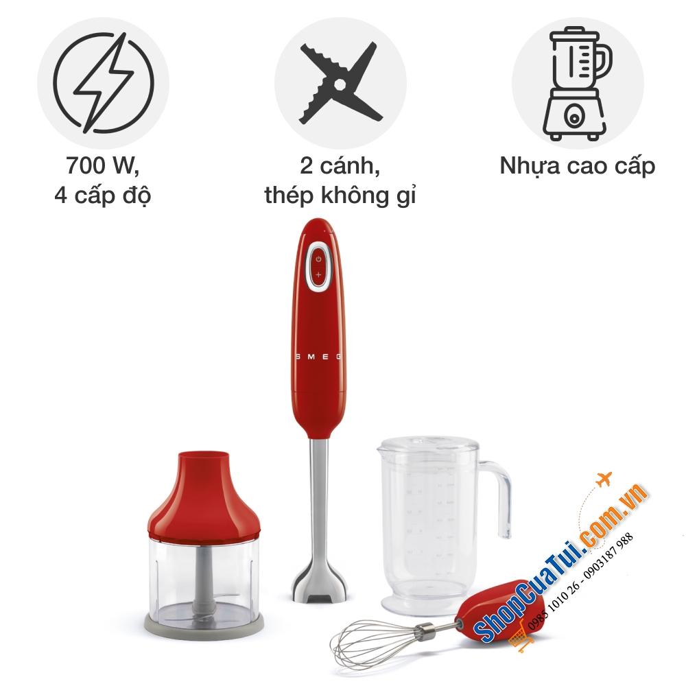 BỘ MÁY XAY CẦM TAY SMEG HBF03RDEU MÀU ĐỎ