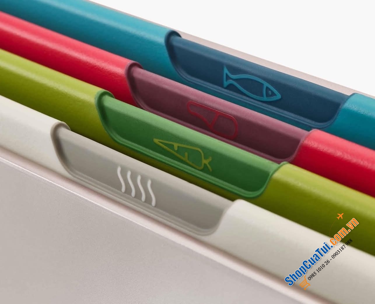 Set 4 thớt Joseph Joseph 60230 Folio kèm 1 dao nhà bếp sắc lịm.