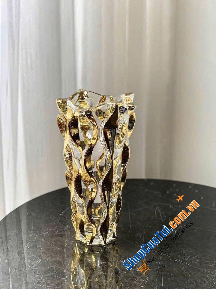 LỌ HOA BOHEMIA SAMBA OP CHÂN ĐẾ MẠ VÀNG 24k MỚI NHẤT 2025 - cao 30,5cm