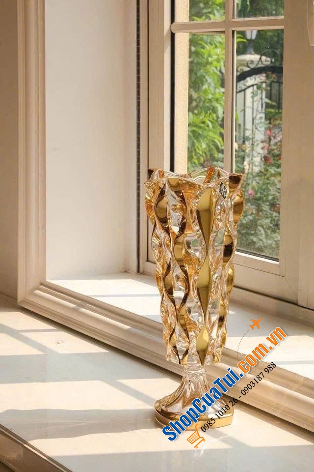 LỌ HOA BOHEMIA SAMBA OP CHÂN ĐẾ MẠ VÀNG 24k MỚI NHẤT 2025 - chân đế cao 40,5cm