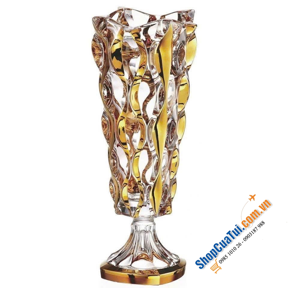 LỌ HOA BOHEMIA SAMBA OP CHÂN ĐẾ MẠ VÀNG 24k MỚI NHẤT 2025 - chân đế cao 40,5cm