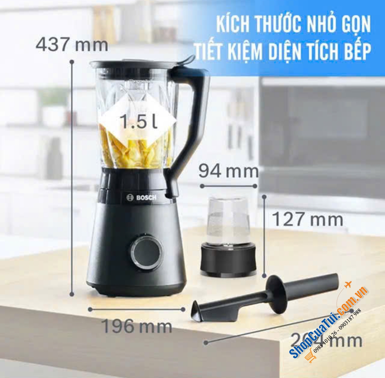 Máy say sinh tố Bosch MMB6176B Blender VitaPower 1200W Black - xay các món yêu thích: smoothie – detox – sữa hạt – đá xay mịn