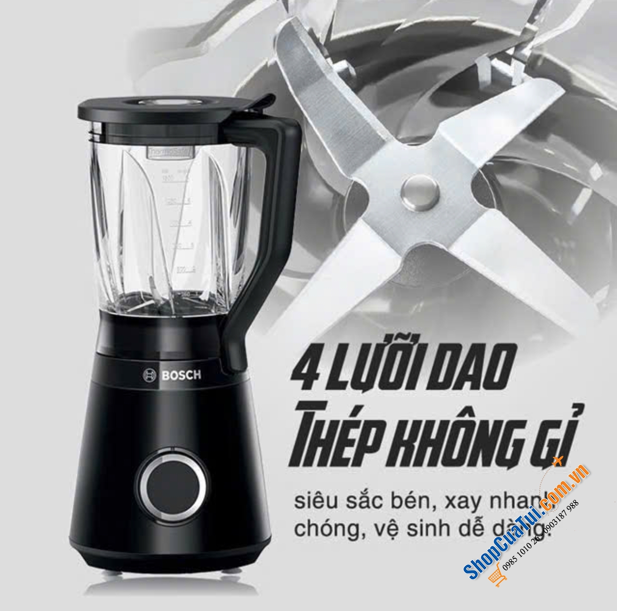 Máy say sinh tố Bosch MMB6176B Blender VitaPower 1200W Black - xay các món yêu thích: smoothie – detox – sữa hạt – đá xay mịn