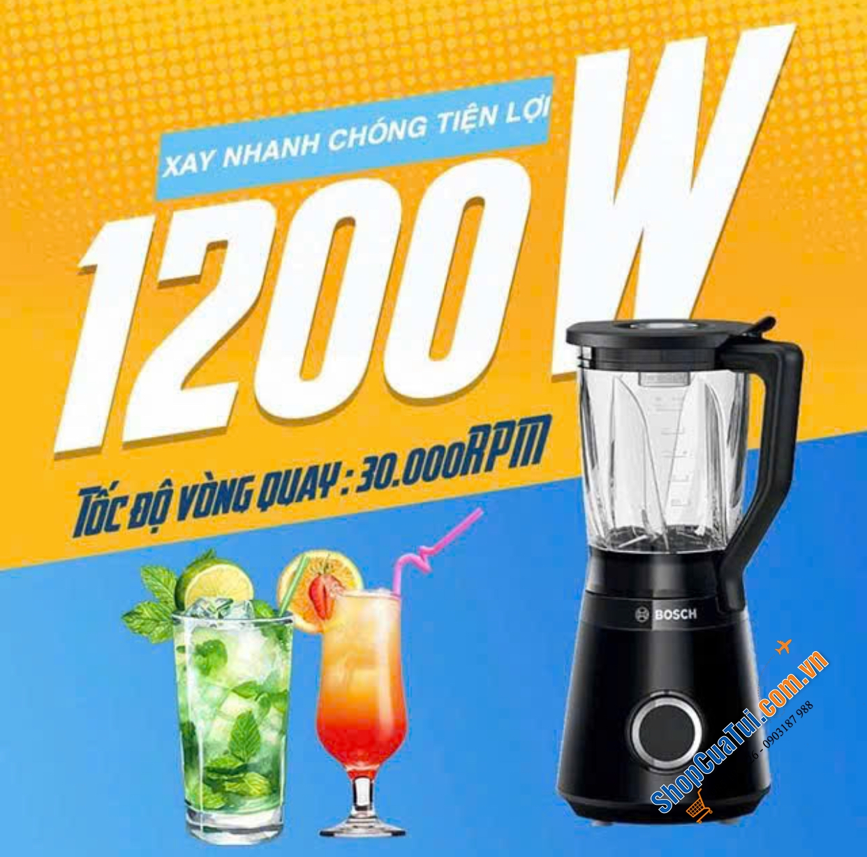 Máy say sinh tố Bosch MMB6176B Blender VitaPower 1200W Black - xay các món yêu thích: smoothie – detox – sữa hạt – đá xay mịn