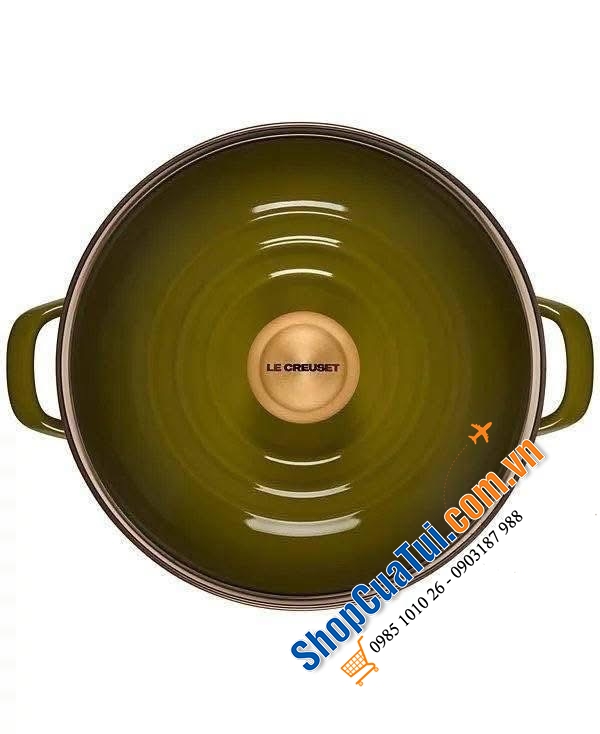 Nồi luộc gà nấu phở Le Creuset 9,2l màu xanh Olive - bản limited núm, viền vàng.
