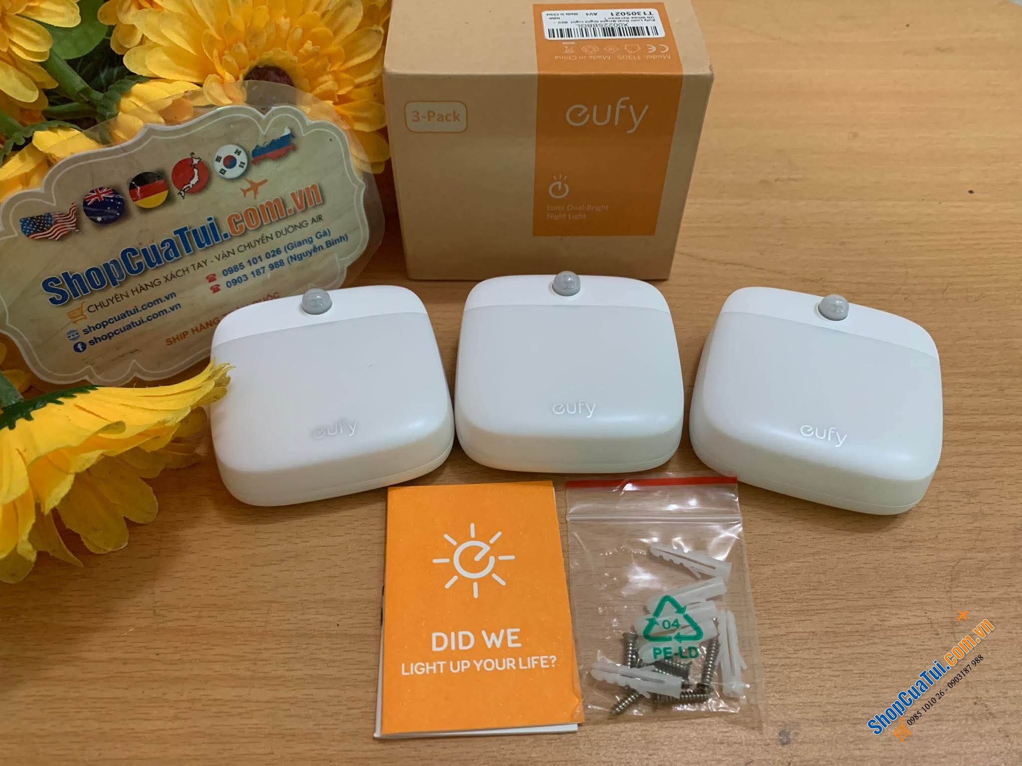 Set 3 ĐÈN LED CẢM ỨNG EUFY V1 không CẦN Ổ ĐIỆN, TỰ CẢM ỨNG, LÝ TƯỞNG BAN ĐÊM cho mọi nơi (phòng ngủ, hành lang,tủ quần áo, phòng trẻ em...)
