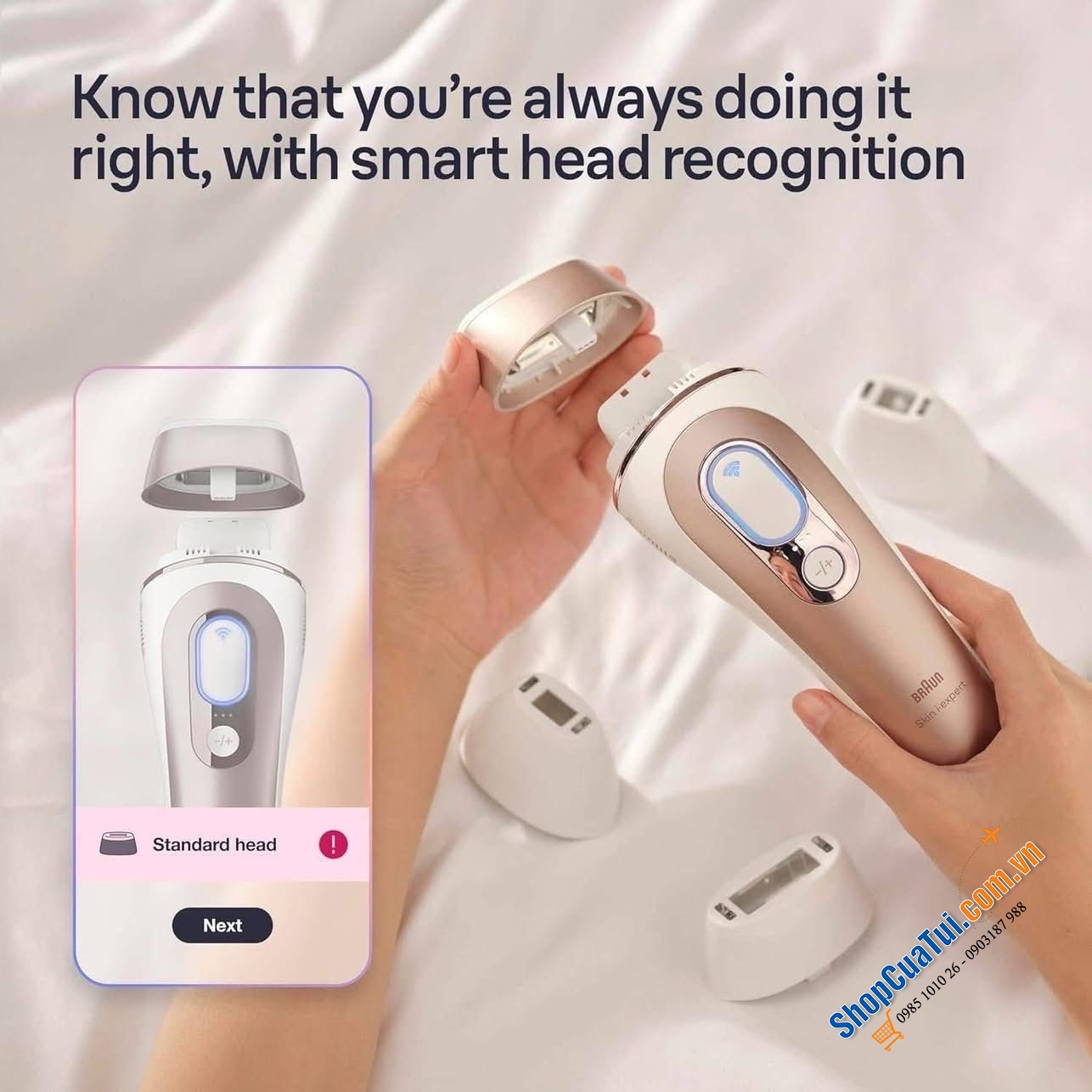 Máy triệt lông thông minh Braun Skin i·expert Smart IPL - PL7219 - Made in UK. (Model mới nhất, xịn xò nhất của Braun, đi kèm 3 đầu triệt & kết nối App) tặng kèm máy tẩy lông mặt & dao cạo.