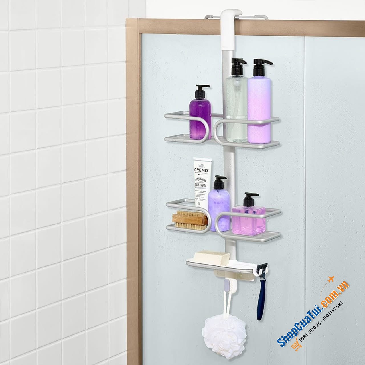 Giá treo vách kính Oxo - Giá để đồ bằng nhôm OXO Good Grips dành cho cửa phòng tắm