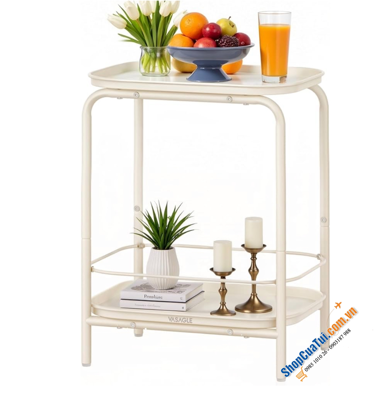 Bàn Để Đồ VASAGLE LET243W01 với 2 Tầng, Màu Trắng Kem