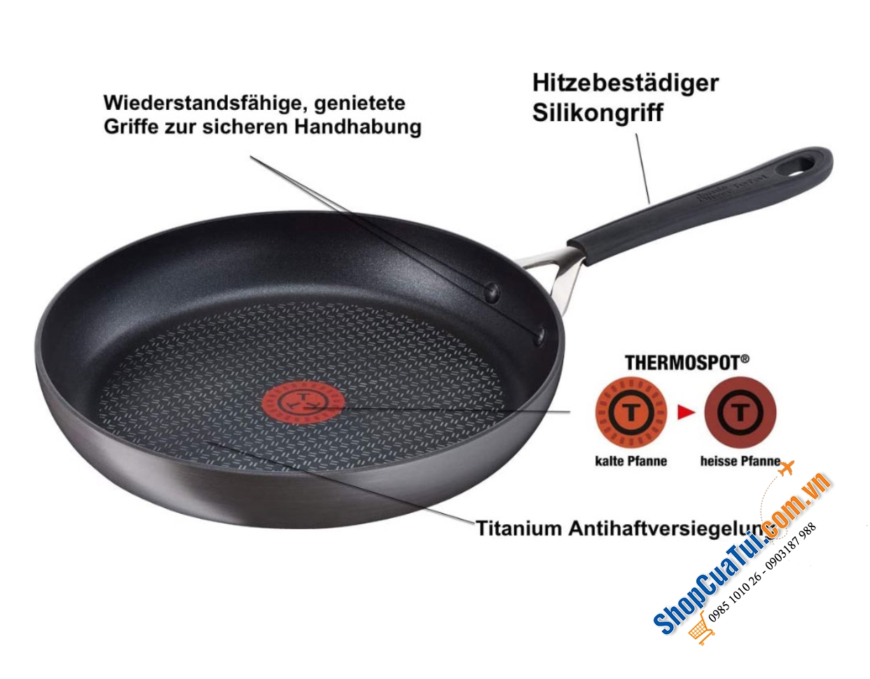 CHẢO TEFAL JAMIE OLIVER HARD ANODIZED 28CM TAY CẦM CÁN NHỰA.