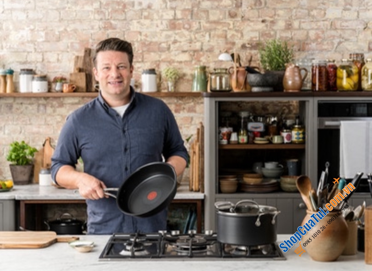 CHẢO TEFAL JAMIE OLIVER HARD ANODIZED 28CM TAY CẦM CÁN NHỰA.