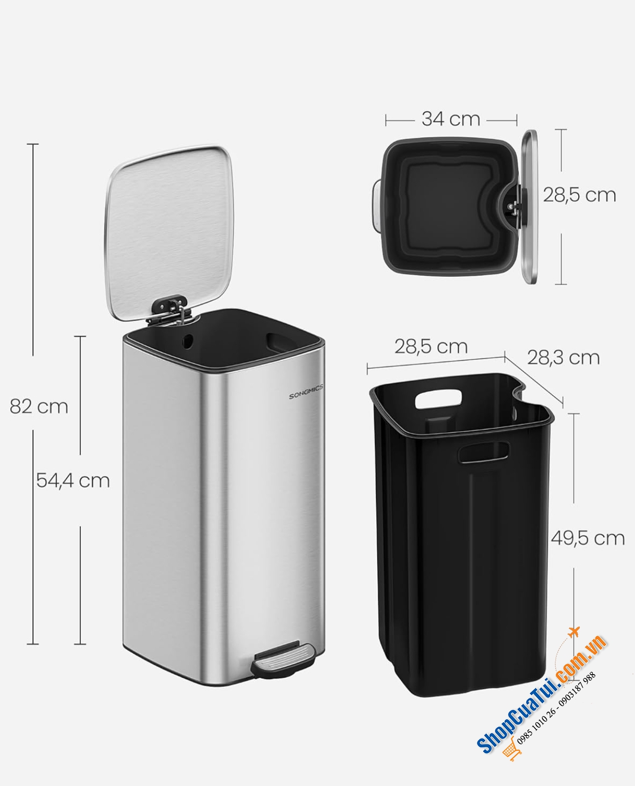 Thùng rác 30L chống ồn Songmics LTB593E01.