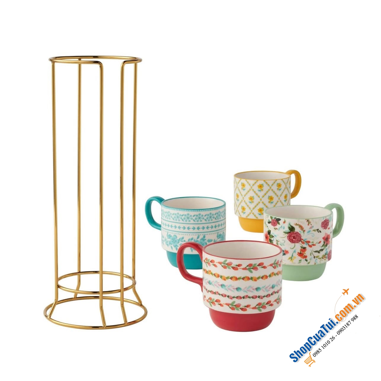 Sét cốc kèm giá 5 món The Pioneer Woman Ditsy.