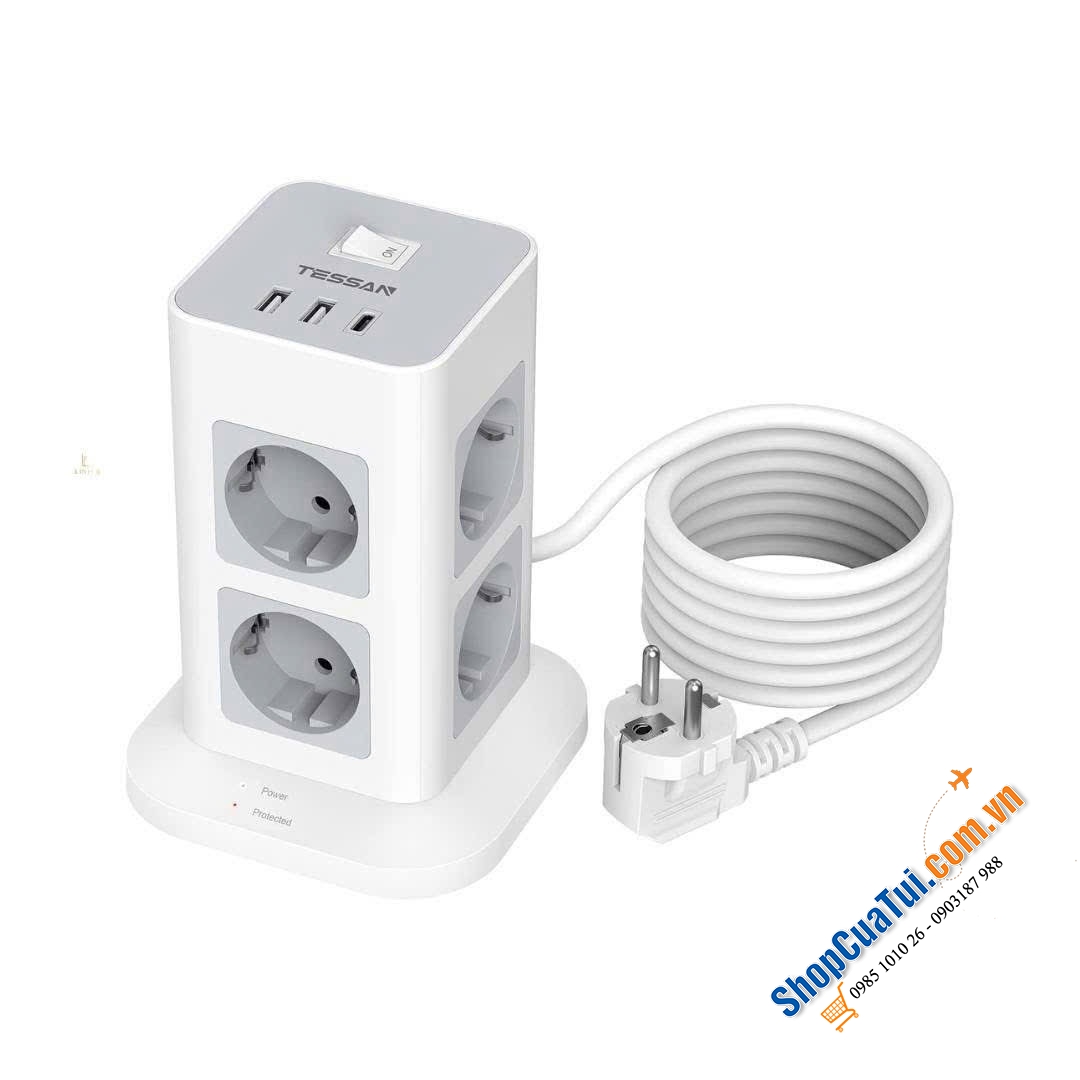 Ổ CẮM CHỐNG SÉT ĐA NĂNG TESSAN 3600W – Giải pháp an toàn cho thiết bị điện và gọn gàng cho mọi gia đình hiện đại