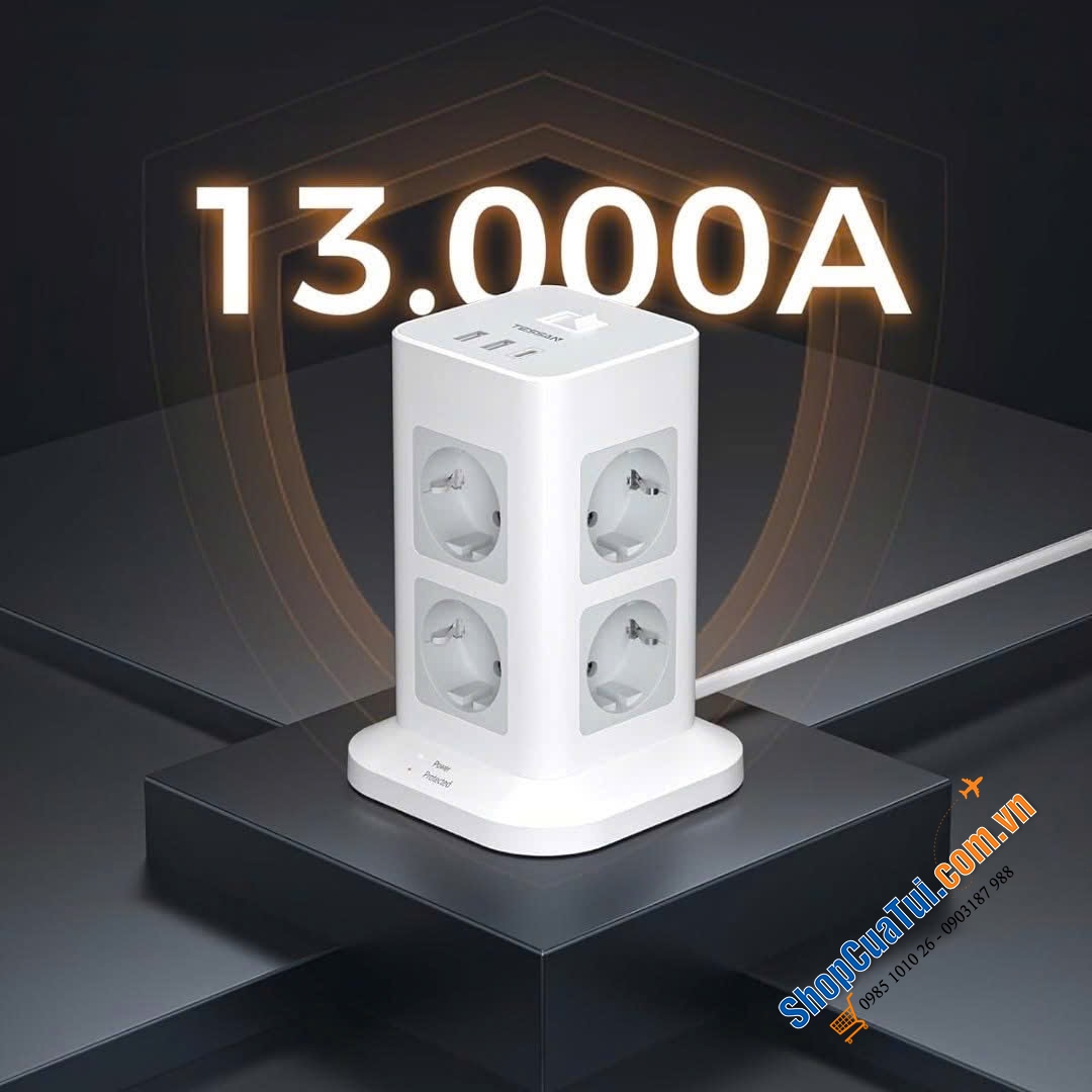 Ổ CẮM CHỐNG SÉT ĐA NĂNG TESSAN 3600W – Giải pháp an toàn cho thiết bị điện và gọn gàng cho mọi gia đình hiện đại
