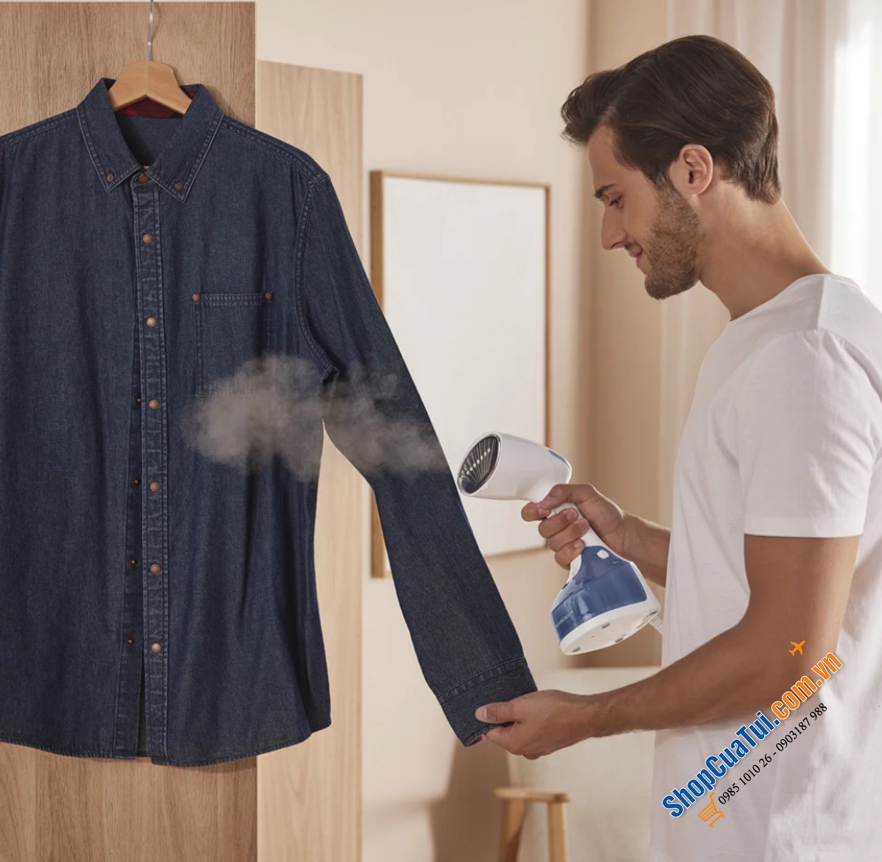 BÀN LÀ HƠI NƯỚC CẦM TAY SILVERCREST SDMF 1300B1 màu trắng xanh.