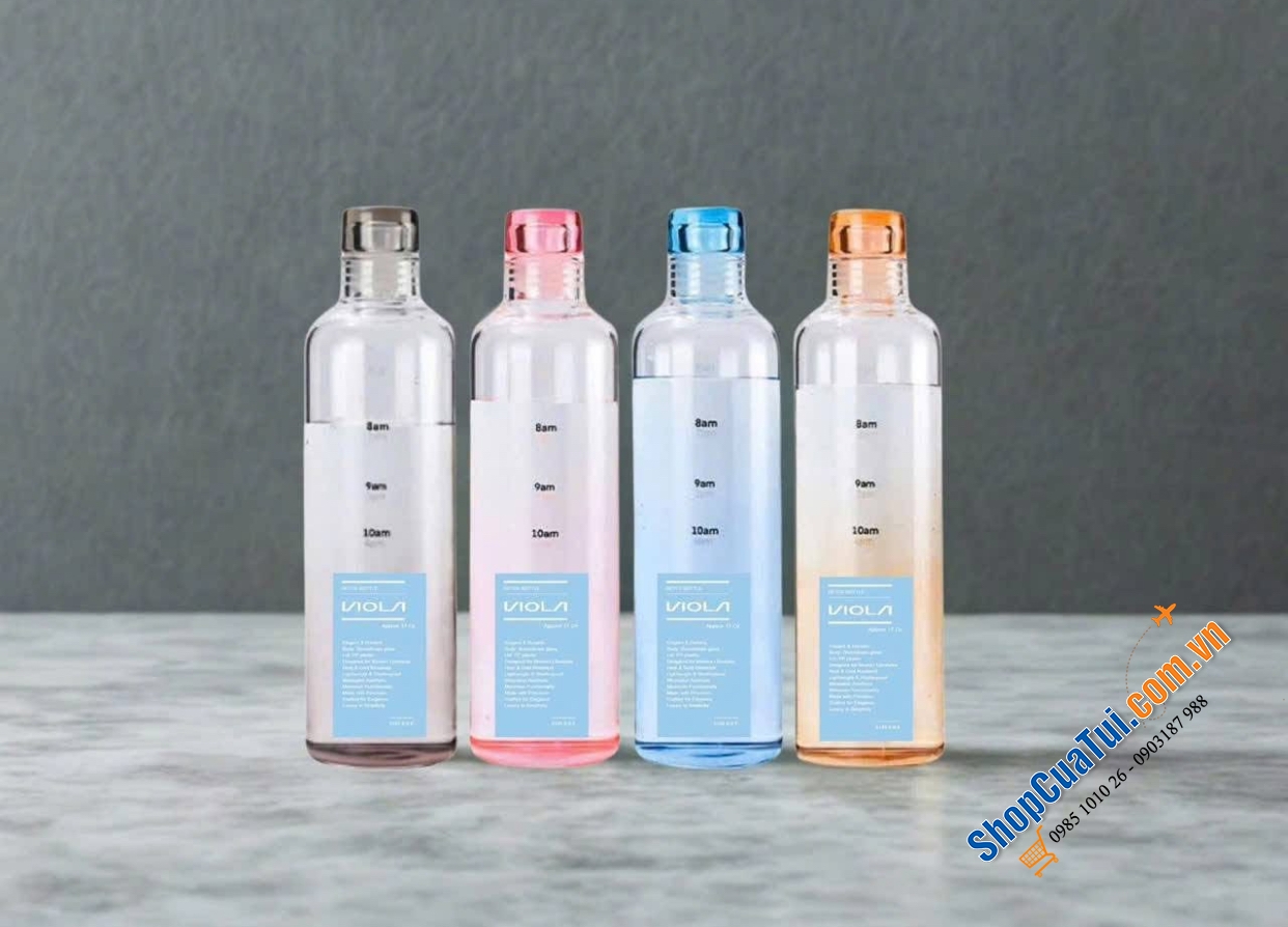 Set 4 bình thủy tinh Detox cao cấp Borosilicate Viola 500ml TẶNG KÈM túi giữ nhiệt & chống va đập – mang đi làm, đi học, đi chơi đều tiện hết nấc!
