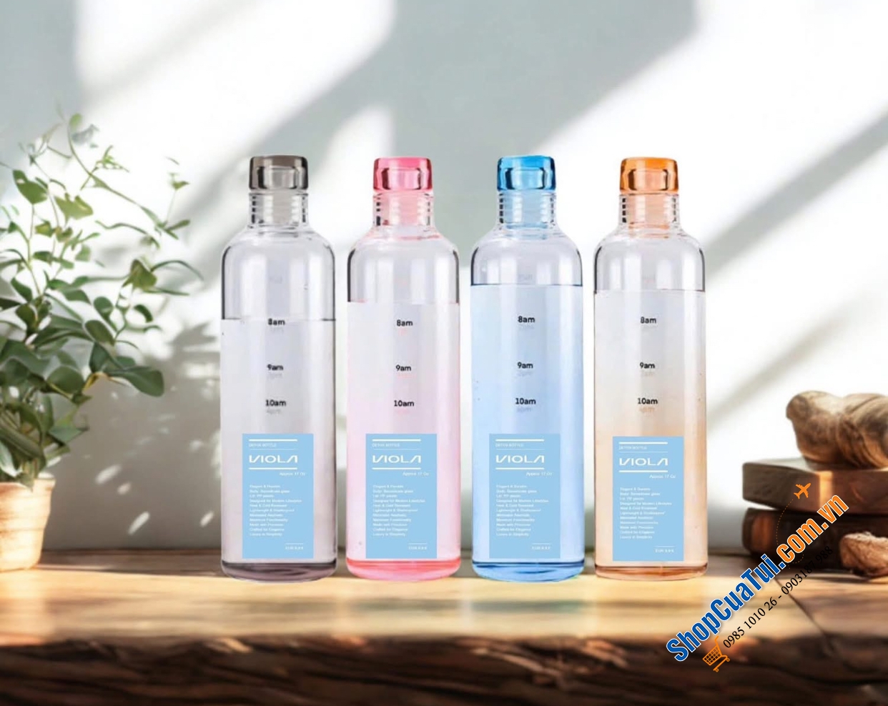 Set 4 bình thủy tinh Detox cao cấp Borosilicate Viola 500ml TẶNG KÈM túi giữ nhiệt & chống va đập – mang đi làm, đi học, đi chơi đều tiện hết nấc!