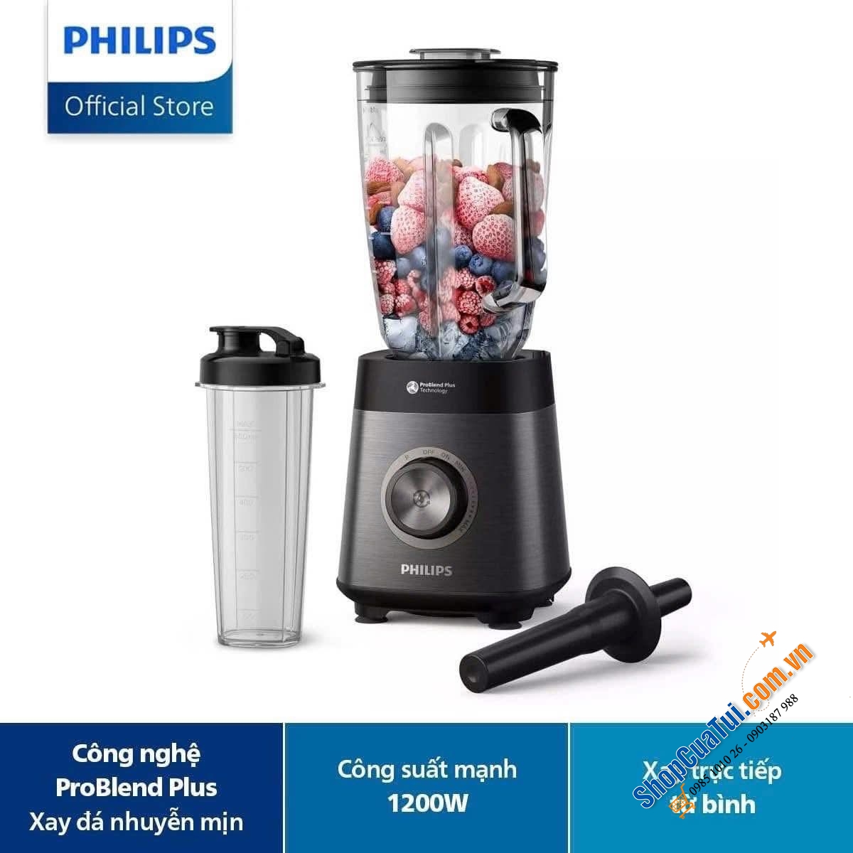 Máy xay sinh tố PHILIPS HR3041/00 cối thuỷ tinh 1200W.