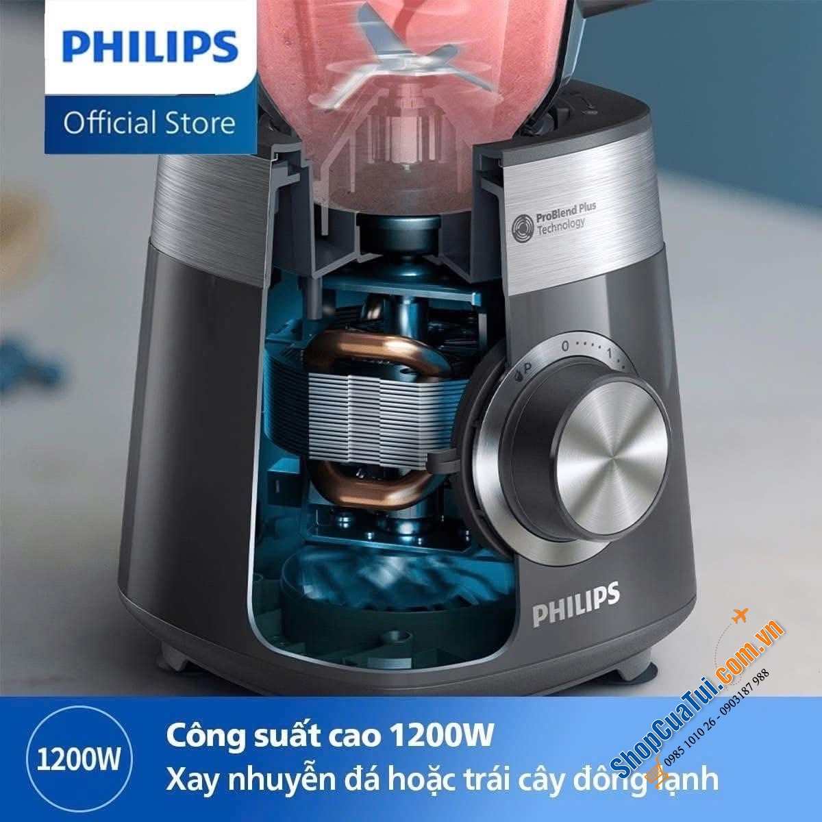 Máy xay sinh tố PHILIPS HR3041/00 cối thuỷ tinh 1200W.