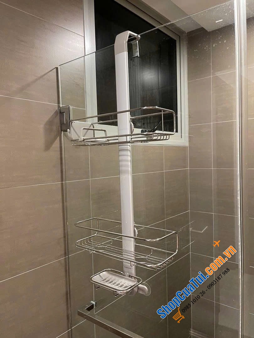 Giá để dụng cụ nhà tắm Caddy Simplehuman loại treo vách kính, không cần khoan đục.