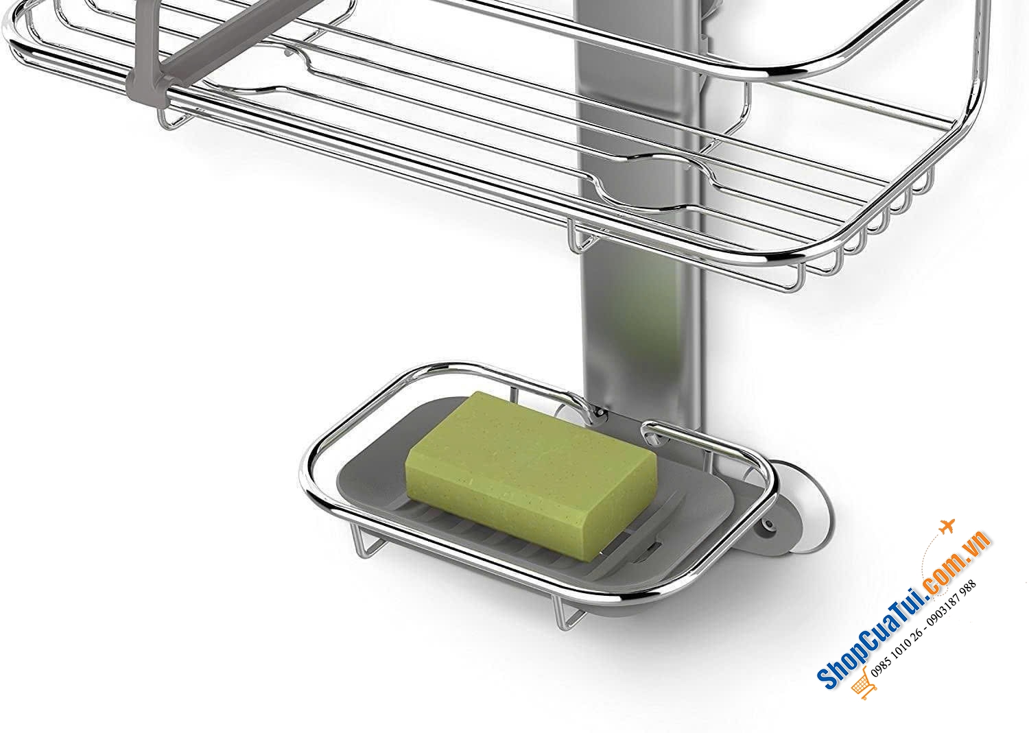 Giá để dụng cụ nhà tắm Caddy Simplehuman loại treo vách kính, không cần khoan đục.