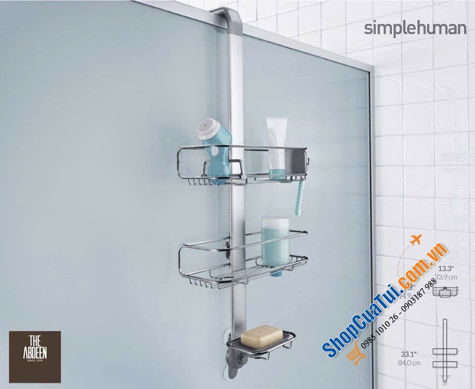 Giá để dụng cụ nhà tắm Caddy Simplehuman loại treo vách kính, không cần khoan đục.