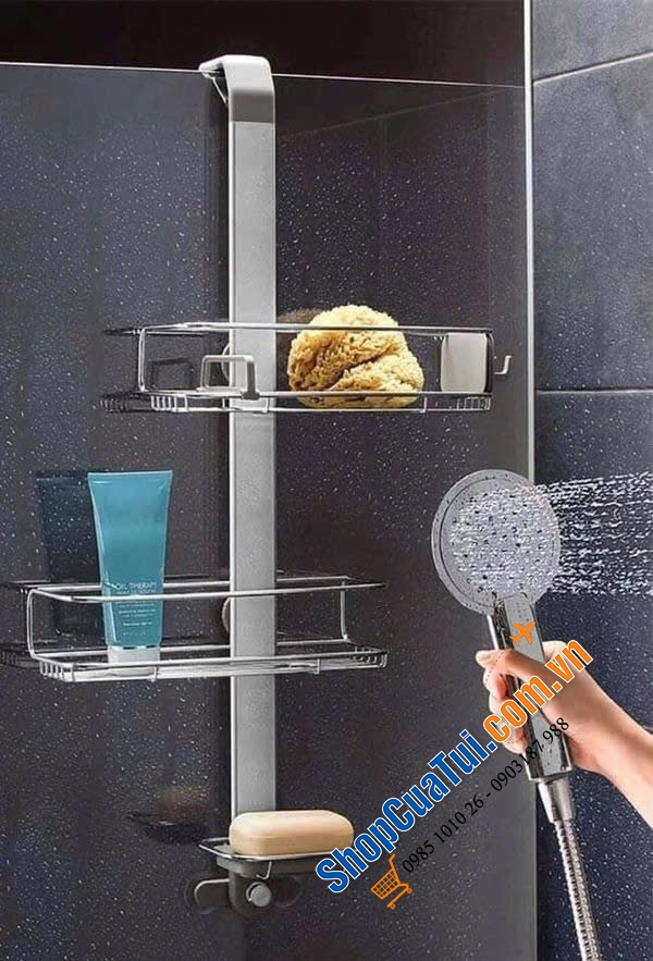 Giá để dụng cụ nhà tắm Caddy Simplehuman loại treo vách kính, không cần khoan đục.