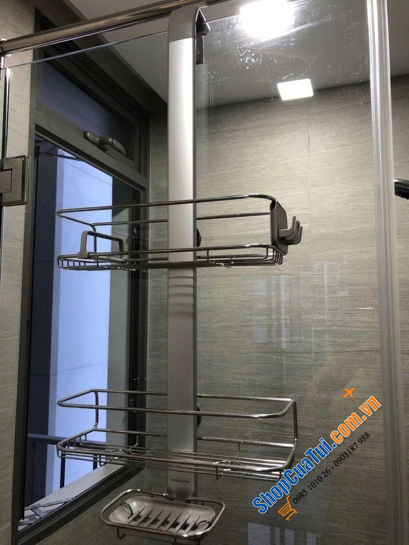 Giá để dụng cụ nhà tắm Caddy Simplehuman loại treo vách kính, không cần khoan đục.